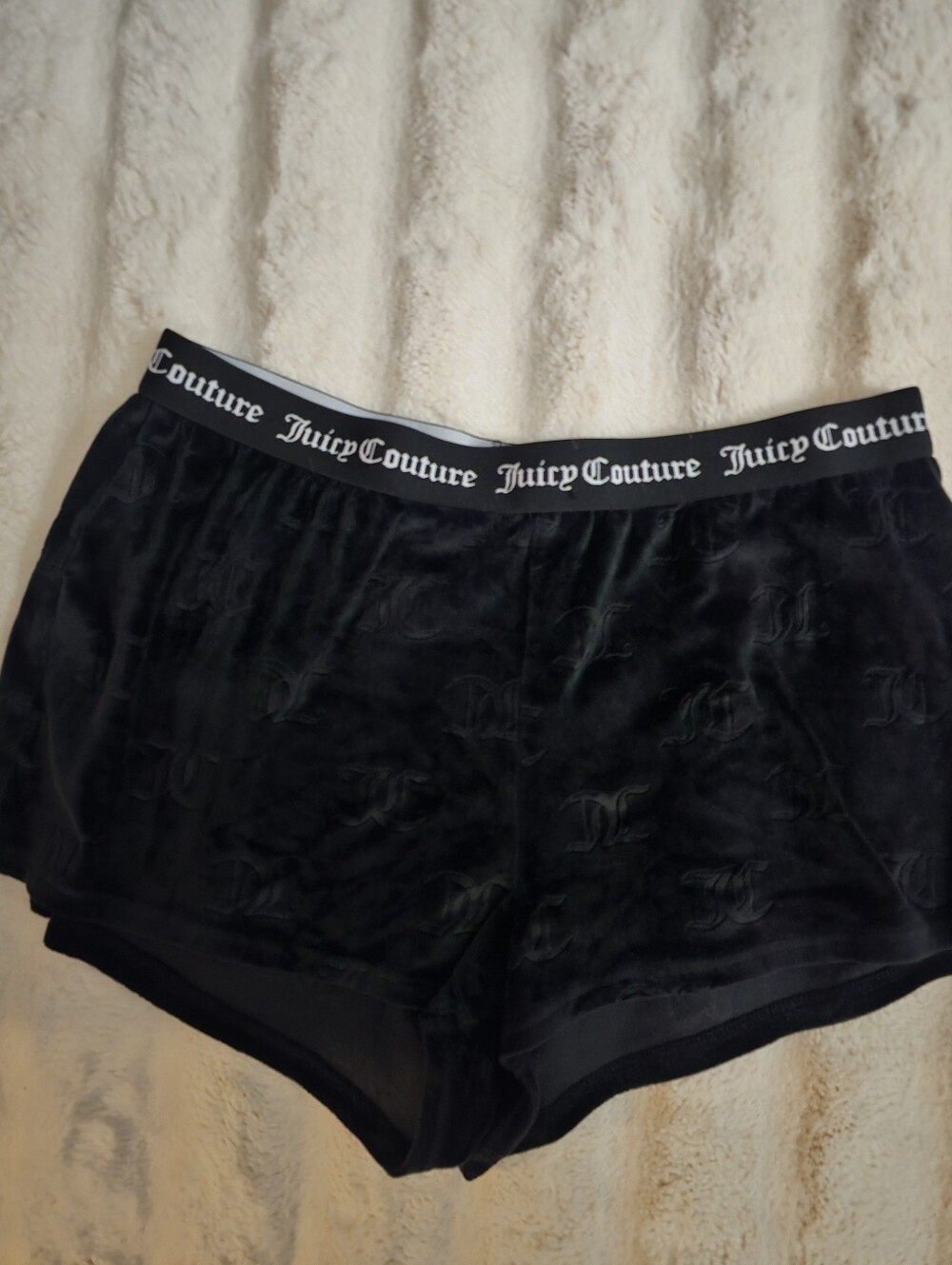 Juicy Couture Black Velour Logo Elastic Waist Shorts